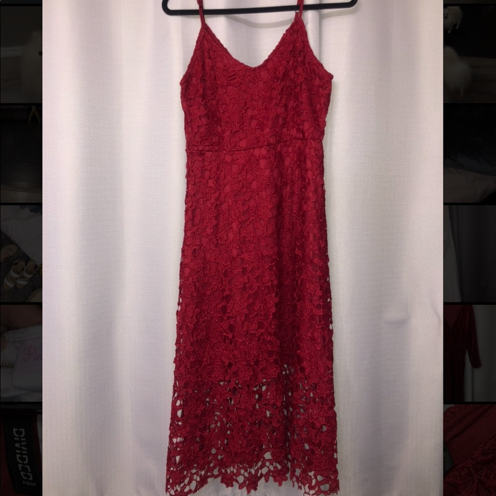 Maroon lace T length dress